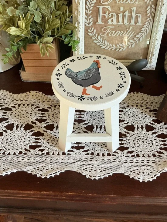 SOLD ❌Hand-Painted Farmhouse Chicken Mini Stool/Riser. Read - Picture 1 of 12